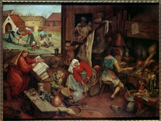 De alchemist. Schilderij van Pieter de Jongere, genaamd Brueghel d