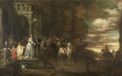 Het afscheid van kapitein Hendrik de Sandra (1619-1707), uitgezwaaid door zijn vrouw en kinderen
