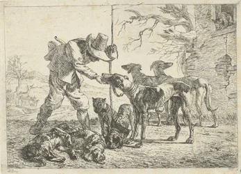 Jager met zeven honden