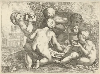 Bacchanaal met vijf putti