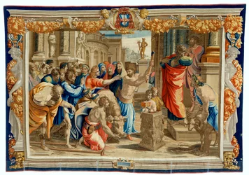 Zeventiende-eeuws wandtapijt dat het Offer van Lystra afbeeldt