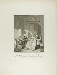 Aankondiging van zwangerschap, uit Monument du Costume Physique et Moral de la fin du Dix-huitième siècle