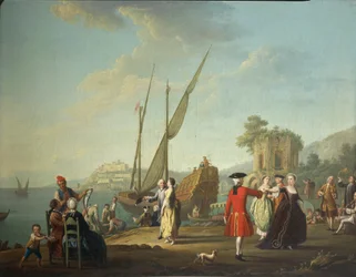 Menuet in Baia, tegenwoordig deel van Bacoli (Napels), in het gebied van Campi Flegrei, door Pietro Fabris
