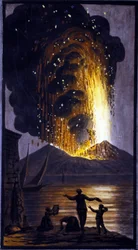 De uitbarstende Vesuvius. Deze gouache werd uitgevoerd door Pierre Fabris, op verzoek van Sir William Hamilton, Engelse ambassadeur in Napels