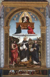 Madonna Odigitria met heiligen: Johannes de Doper, Antonino van Florence en Nicola van Tolentino
