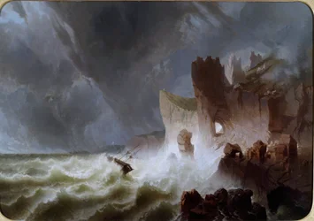 Lido solitario (Marien landschap, met schip gevangen in de storm en verongelukt op de kliffen)