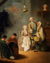 Borduurwerkplaats, door Pietro Longhi (1701-1785)