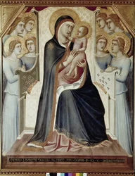 Madonna en het kind op de troon met engelen