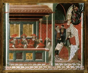 Paus Honorius III keurt de Karmelietenregel goed (detail)