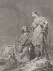 Christus en de vrouw van Samaria bij de bron, uit de serie van 112 prenten van de sacre