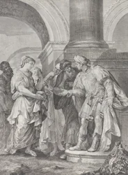 Daniel discussieert met de Ouderen terwijl Susanna links staat, 1732-50