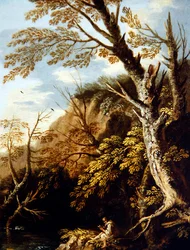 Een Boslandschap met een Kluizenaar