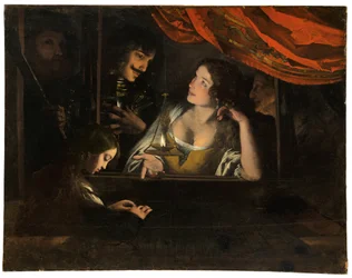 Figuren in een Interieur Rond een Lantaarn
