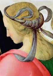 Het Huwelijk van de Maagd, detail van een van de metgezellen van de Maagd