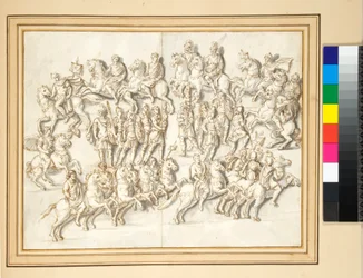 Basis van de zuil van Antoninus Pius, oostzijde (pen en grijze wassing)