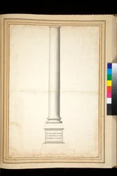 De zuil van Antoninus Pius getoond als gerestaureerd (pen en grijze wassing)