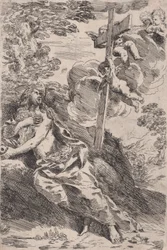 Maria Magdalena in de Woestijn, een Kruis Gedragen door Engelen aan de Rechterkant