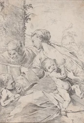 De Heilige Familie met de jonge Sint Jan die een appel vasthoudt, ca. 1630