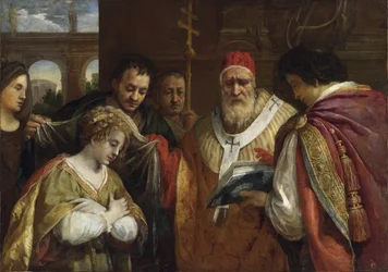 Sint Domitilla ontvangt de sluier van paus Clemens I