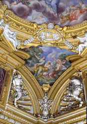 De Sala di Apollo detail van pendentief met de muzen Polyhymnia en Erato (detail)