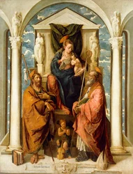 De Madonna en Kind op de Troon