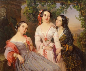 Portret van de zusters gravin Elizaveta Salias De Tournemire, Sophia Sukhovo-Kobylina en Eudokia Petrovo-Solovovo