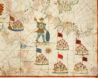 Koninkrijk Frankrijk, uit portolan atlas bestaande uit zes kaarten, door Placido Caloiro en Francesco Oliva, perkament. 1646
