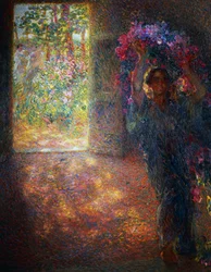 Bloemenhuis, ca. 1910, door Plinio Nomellini (1866-1943), olieverf op doek, 200x160 cm, Italië, 20e eeuw