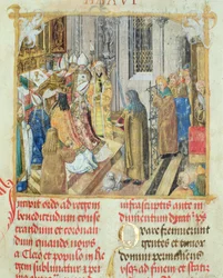 Kroning van de koning van Polen uit het Pontificaal van bisschop Erasmus Ciołek, ca. 1510