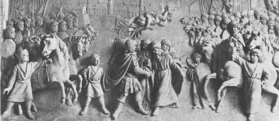 Reliëf van Jan III Sobieski ontvangt de overgave van de Turkse troepen, na de overwinning bij de Slag om Wenen (marmer)