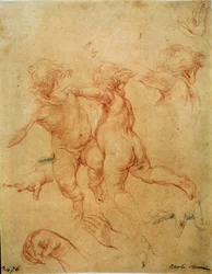 Twee vliegende putti, studie