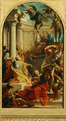 De val van de tovenaar Simon Magus (schilderij op doek)