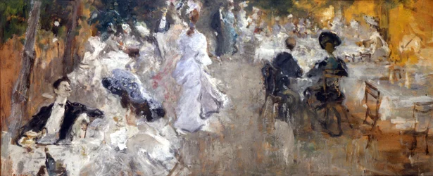 Buitenrestaurant. Schilderij door Pompeo Mariani.