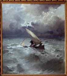 Storm op zee Schilderij door Pompeo Mariani (1857-1927) 1898