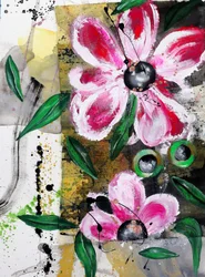 Levendig roze bloemenmotief in abstracte stijl