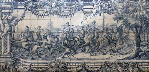 Alexander de Grote (356-323 v.Chr.) in gevecht met de Perzen - azulejopaneel uit Lissabon, ca. 1745 - Nationaal Azulejomuseum, Lissabon (Portugal)