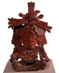 Precolumbiaanse beschaving: begrafenisurn die de god van het vuur voorstelt. 200-300 n.Chr. Mexico-Stad, Nationaal Museum van Antropologie Mexico