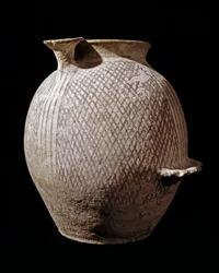 Prehistorie: polychrome keramische vaas uit Jericho. 3000-2100 v.Chr. Amman, Archeologisch Museum, Jordanië