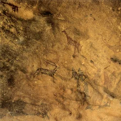 Prehistorische fallische dans, Spanje, Catalonië, Lleida, El Cogul, Grotte des Maures (schildering)