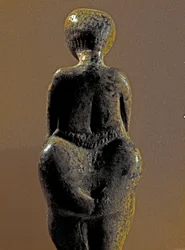 Prehistorie: beeld van een Gravettische vrouw van de vindplaats Kostenki (oblast Voronezj). 30000-25000 v.Chr. Bovenpaleolithicum, Steentijd. Sint-Petersburg, Peter de Grote Museum voor Antropologie en Etnografie, Rusland
