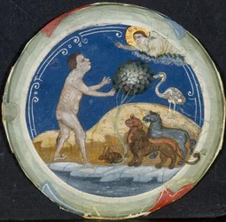 Medaille uit de Rand van een Latijnse Bijbel: De Zesde Dag van de Schepping