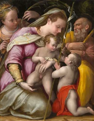 Heilige Familie met St. Catharina van Alexandrië en de jonge St. Johannes de Doper, circa 1551-1556