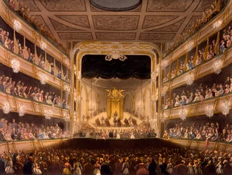 Covent Garden Theater, uit Microcosm of London door R. Ackermann, 1808
