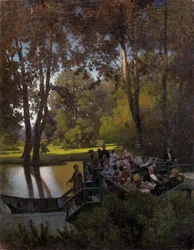 ""Lunch in het park"" Schilderij van Pyotr Alexandrovich Sukhodolsky (Soukhodolsky) (1835-1903)