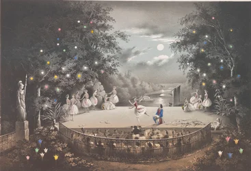 Het ballet Naiad en Visser door C. Pugni in het Roze paviljoen, in het Peterhof Park, 1851