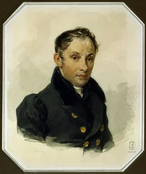 Portret van de dichter Vassili Joukovski (1783-1852) (Vasily Zhukovsky) - Werk van Pyotr Fyodorovich Sokolov (1791-1848) aquarel op papier (17x14 cm), circa 1820 - A. Pushkin Memorial Museum, Sint-Petersburg (Rusland)