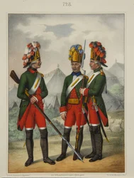 Grenadiers van het Preobrazhensky, Semenovsky en Izmailovsky Regiment in 1763-1775, begin jaren 1840