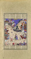 Faridun omhelst Manuchihr, Folio 59v uit het Shahnama Boek der Koningen, ca. 1525