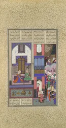 Sam sluit zijn pact met Sindukht, Folio 85v uit de Shahnama Boek der Koningen, ca. 1525-3