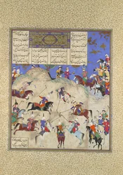 Siyavush speelt polo voor Afrasiyab, Folio 180v uit het Shahnama Boek der Koningen, ca. 1525-30